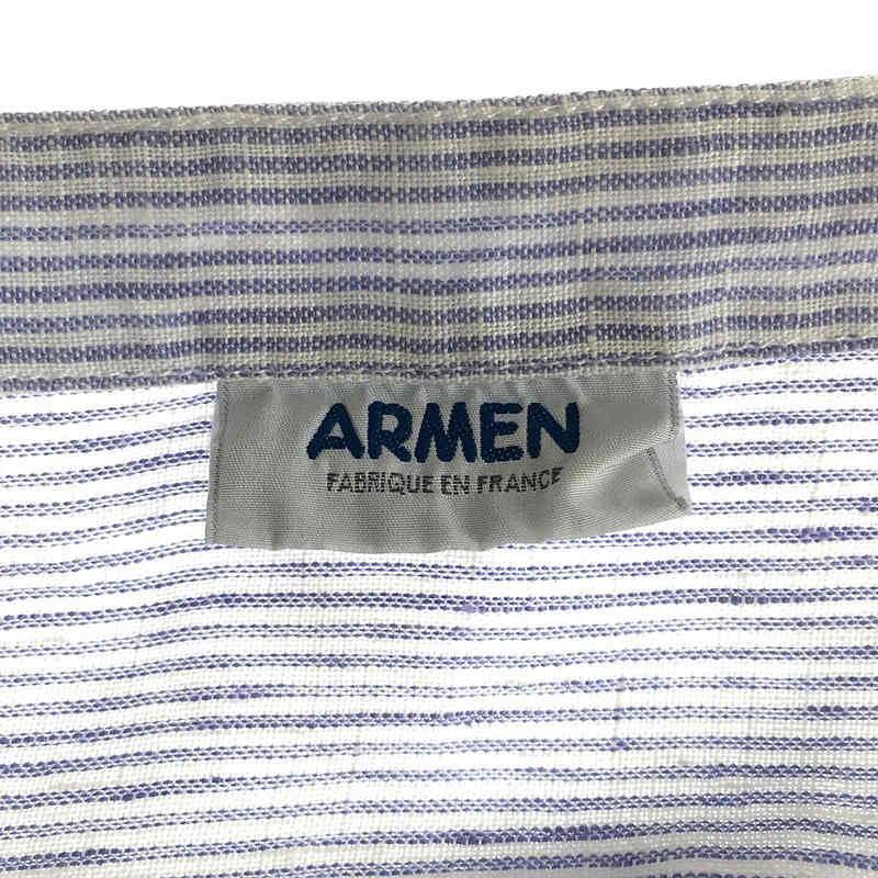 ARMEN / アーメン フランス製 リネン ボーダー ギャザー ロング ワンピース
