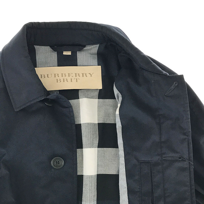 BURBERRY BRIT / バーバリーブリット チンストラップ付き ライニングメガチェック切替 フライフロント コットン ステンカラー コート