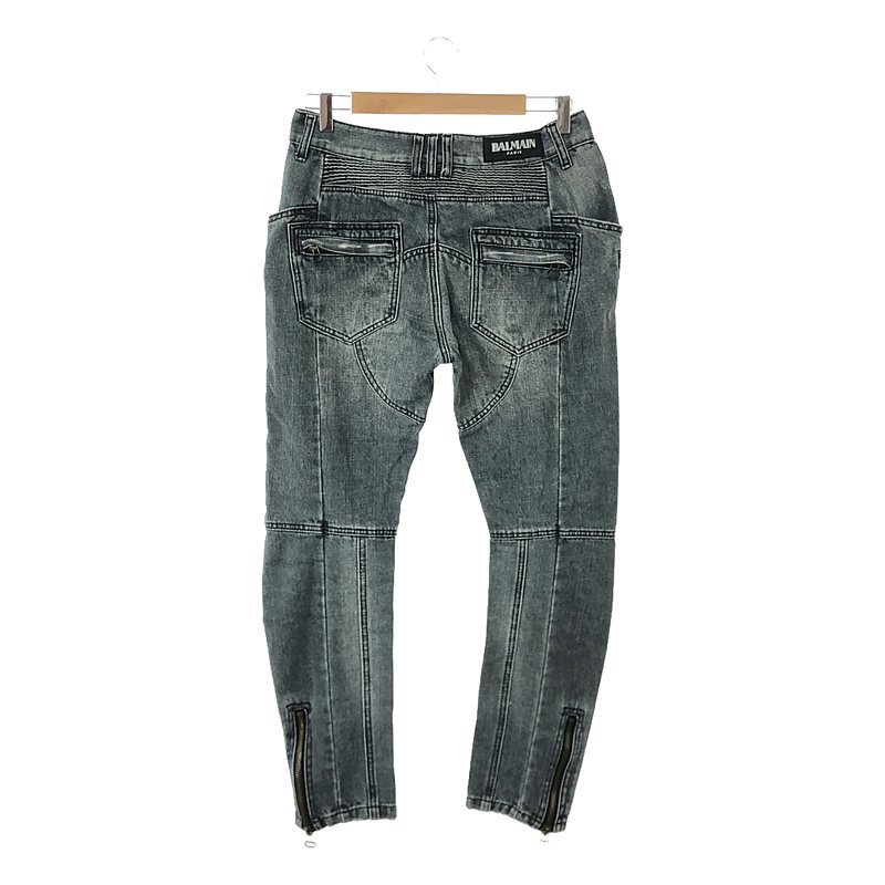 BALMAIN / バルマン パネル切替 ダブルニー 裾ジップ バイカー デニムパンツ