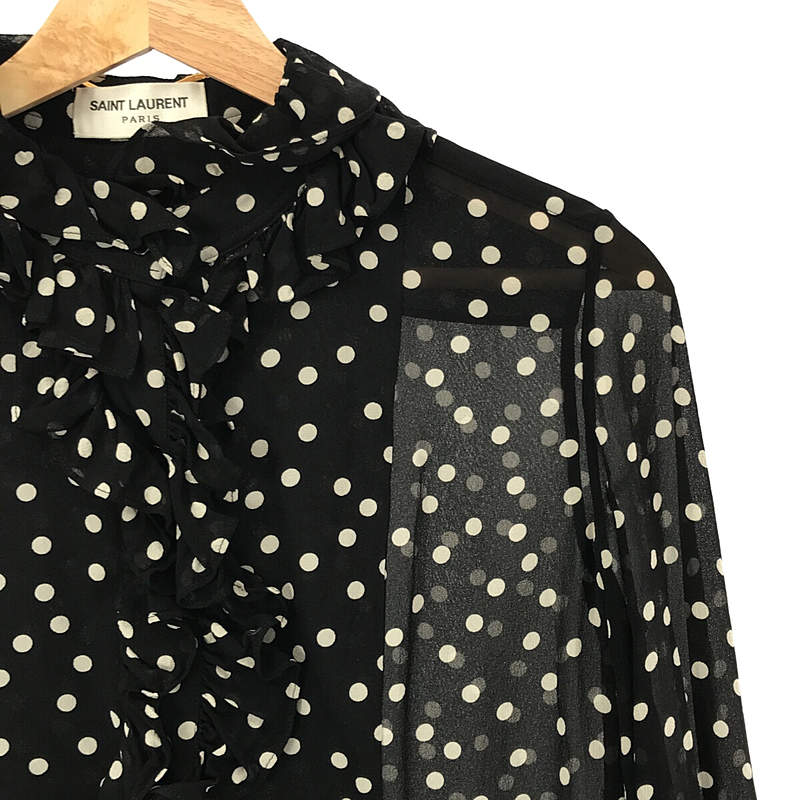 SAINT LAURENT / サンローラン シルク ドット フリル プルオーバー ブラウス