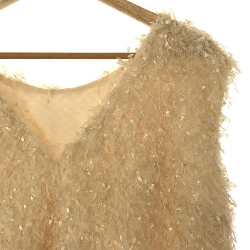 CADUNE / カデュネ ふわふわトップス フリンジ ノースリーブ / 総裏地