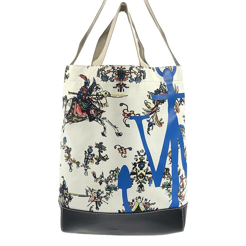 JW Anderson / ジェイダブルアンダーソン 2Way ロゴ 騎兵隊 プリント キャンバス レザー切替 トート ショルダーバッグ ユニセックス
