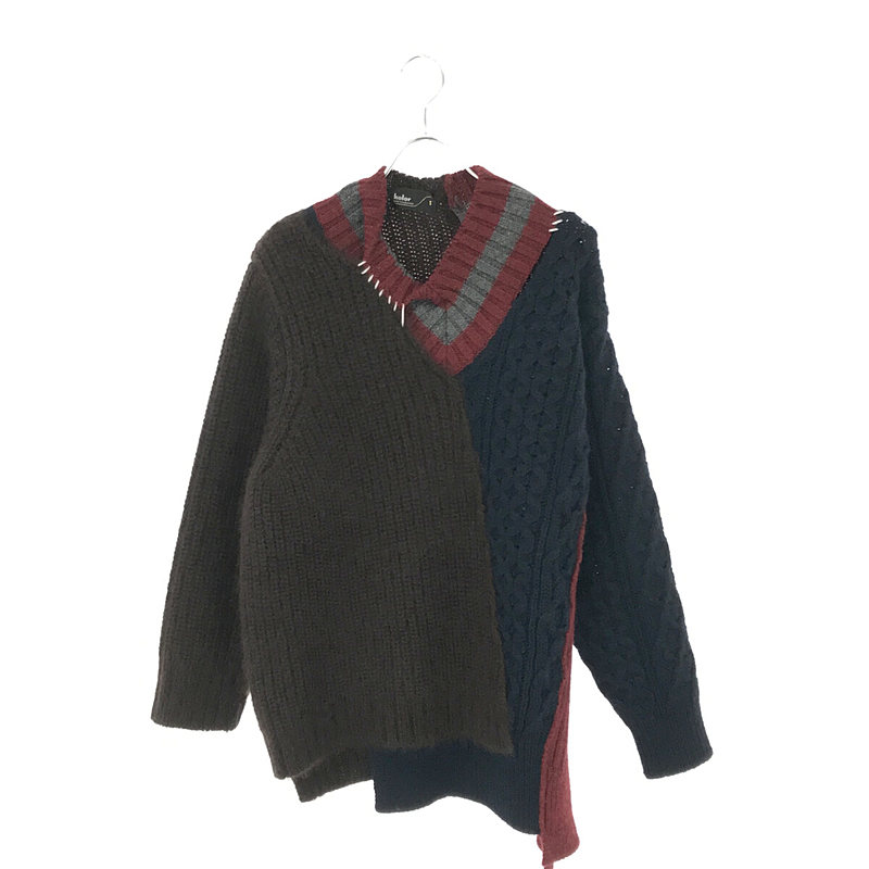 VOLUME WOOL KID MOHAIR V CRAZY KNIT モヘヤケーブル クレイジーパターン Vネック ニット