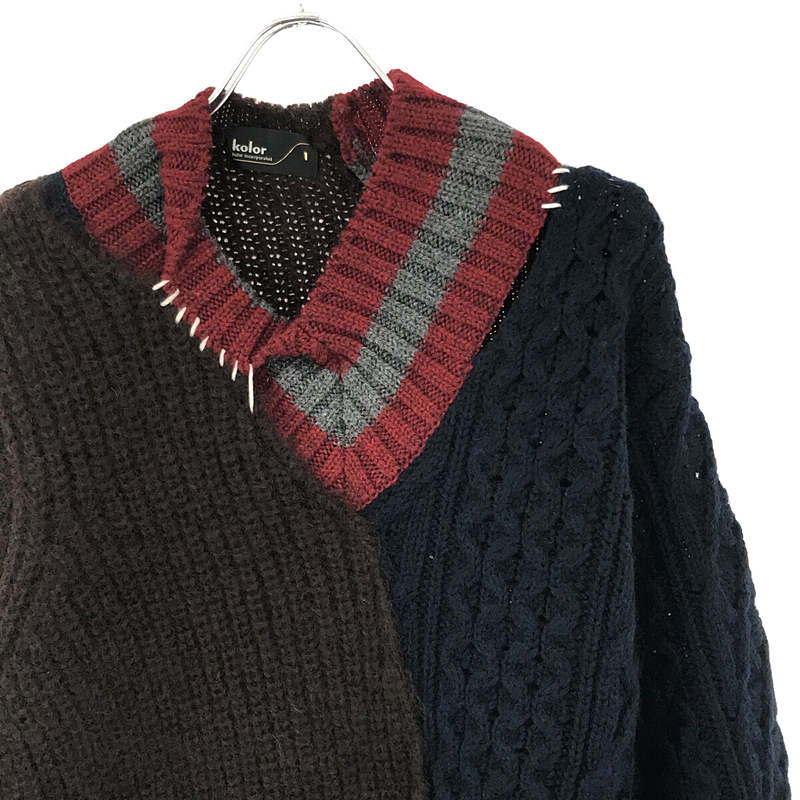 kolor / カラー VOLUME WOOL KID MOHAIR V CRAZY KNIT モヘヤケーブル クレイジーパターン Vネック ニット