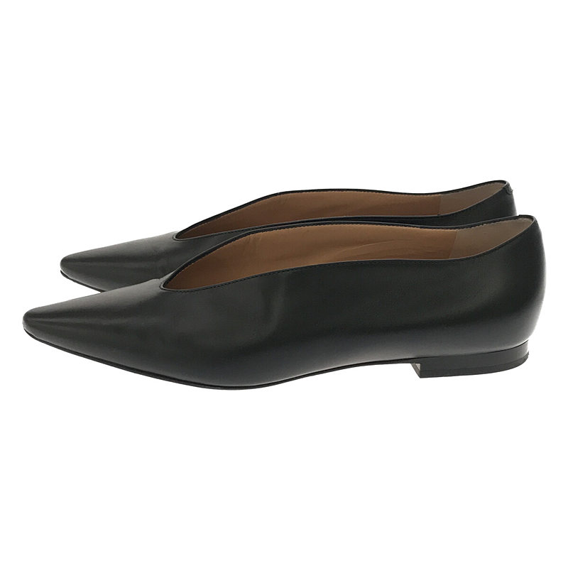 PELLICO / ペリーコ POINTED WIDE EDGE PUMPS FLAT レザー ポインテッド Vカット ワイド フラット シューズ パンプス Black