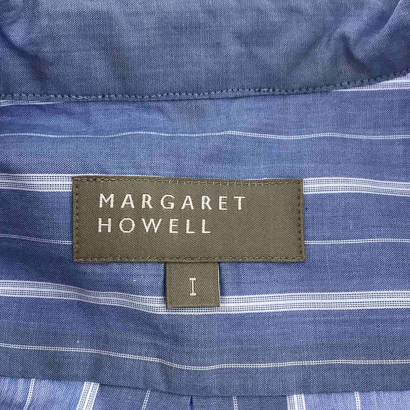 MARGARET HOWELL / マーガレットハウエル コットン ストライプ バンドカラー ハーフスリーブ プルオーバー シャツ