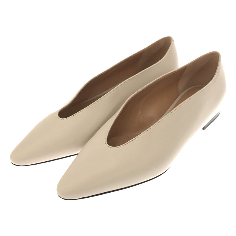 POINTED WIDE EDGE PUMPS FLAT レザー ポインテッド Vカット ワイド フラット シューズ パンプス