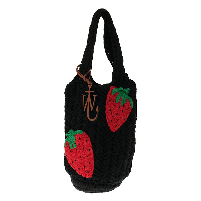 【美品】  JW Anderson / ジェイダブルアンダーソン | STRAWBERRY KNITTED SHOPPER イチゴ ストロベリー モチーフ 刺繍 ハンド トート バッグ | ‐ | ブラック | レディース