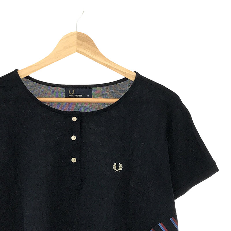 FRED PERRY / フレッドペリー ストライプ プリーツ切替 ヘンリーネック Tシャツ