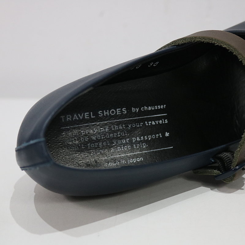 TRAVEL SHOES by chausser / トラベル シューズ バイ ショセ レザーウエッジソールワンストラップシューズ navy