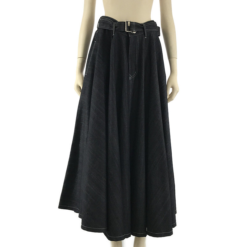 super flare denim skirt スーパーフレアデニムスカート ベルト付き