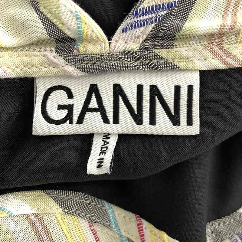 Ganni / ガニー Mix Slub Stripe Puff Sleeve Mini Dress ストライプミニワンピース