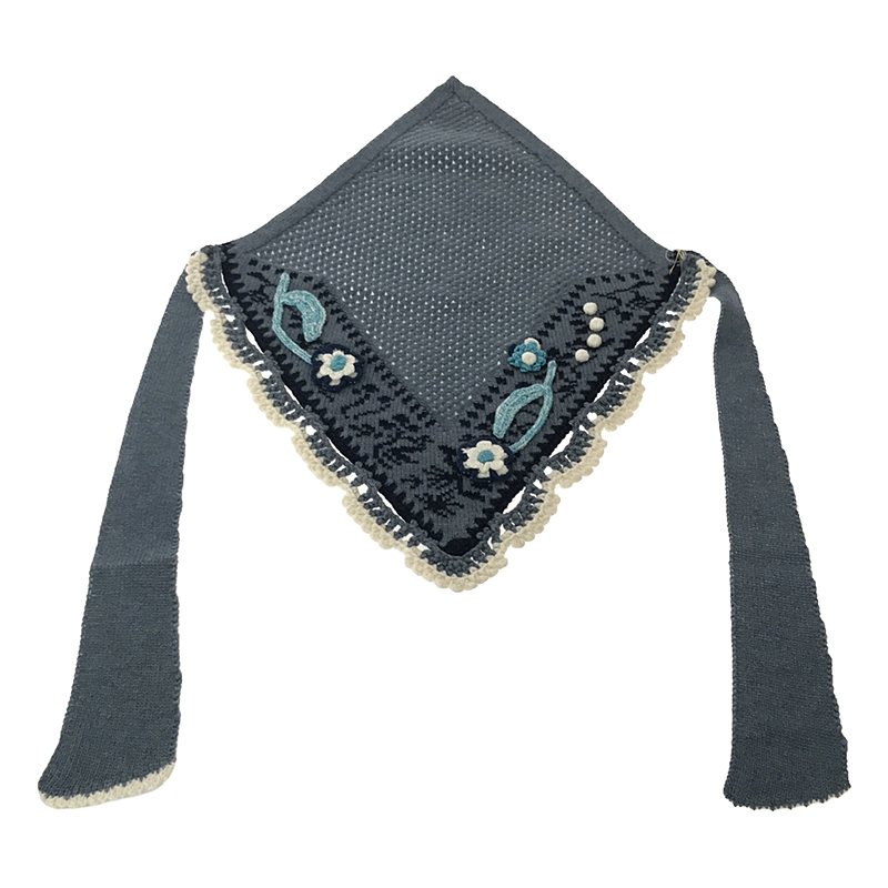 Mame Kurogouchi / マメクロゴウチ floral motif hand-knitted scarf / フローラル ニット スカーフ