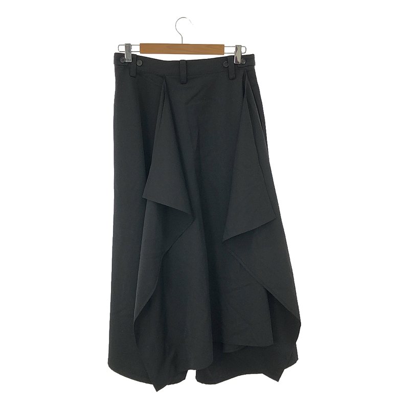Yohji Yamamoto FEMME / ヨウジヤマモトファム WOOL GABARDINE BACKSIDE WRAP S PANTS ウールギャバジン 後ろフラシ布付き ワイドパンツ
