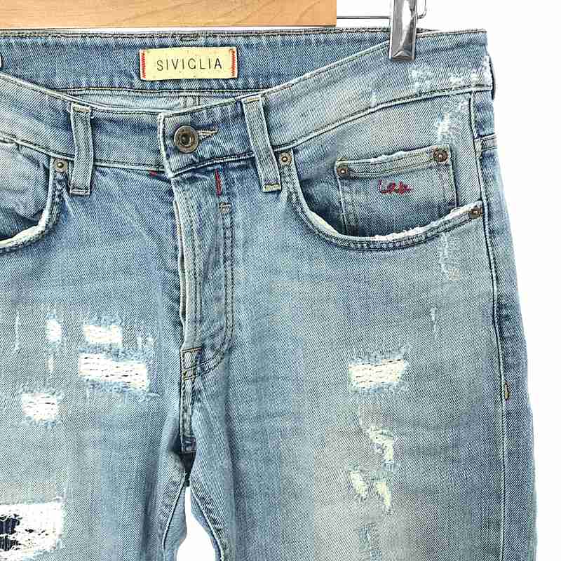 SIVIGLIA / シビリア ダメージ リペア加工 ストレッチ 5P ストレート デニムパンツ