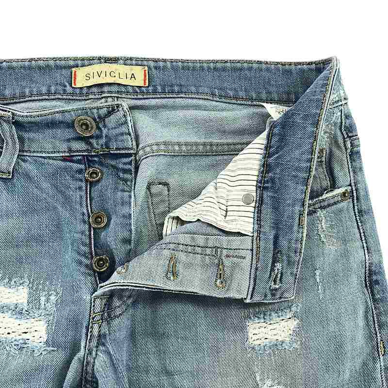SIVIGLIA / シビリア ダメージ リペア加工 ストレッチ 5P ストレート デニムパンツ