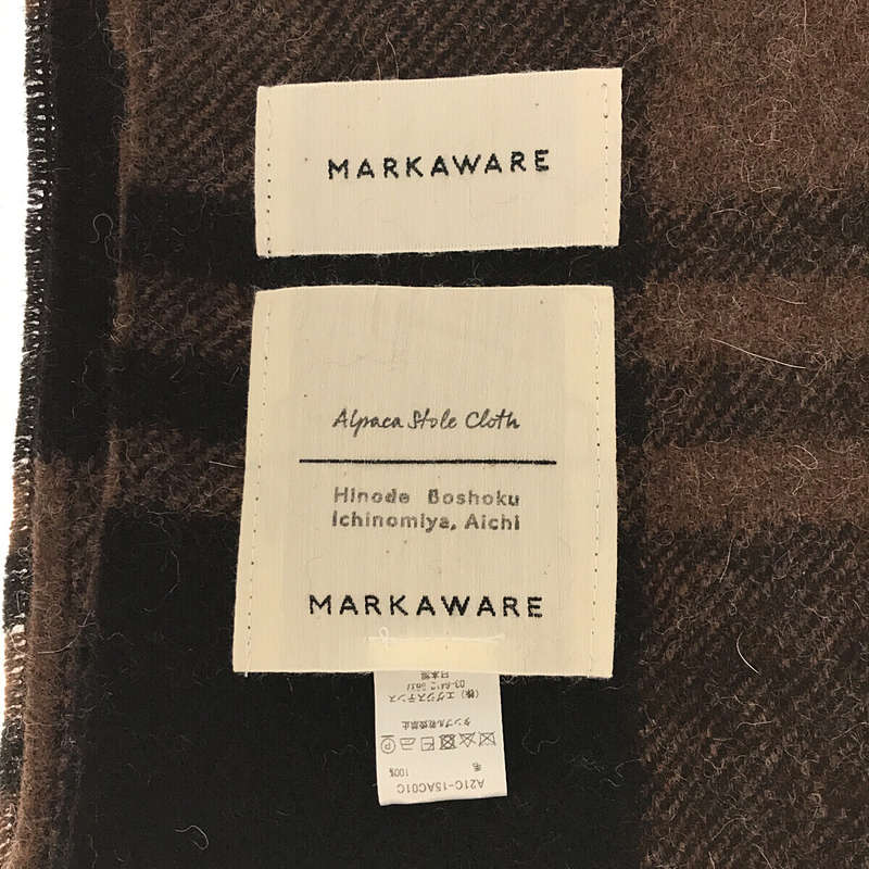 NATURAL COLOR ALPACA STOLE BROWN PLAID ナチュラルカラーアルパカ チェック ストール マフラーMARKAWARE  / マーカウェア