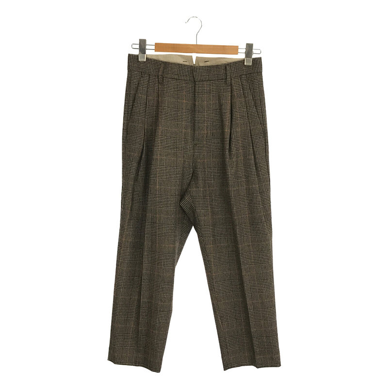 TWO TUCK WIDE TROUSERS WINDOW PEN ウール グレンチェック ツータック ワイド トラウザーズ パンツ