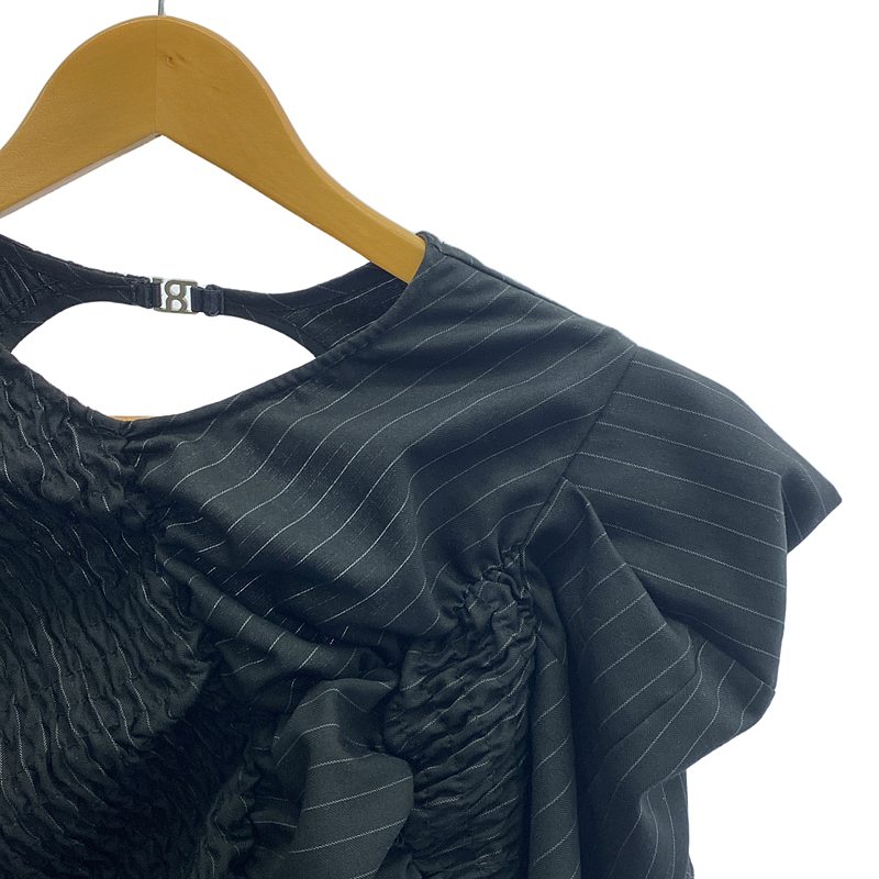 その他 Shirring Striped Top シャーリングストライプトップス