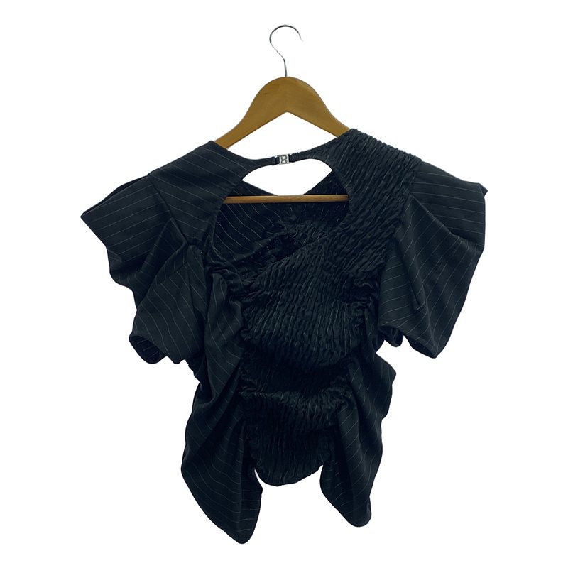 その他 Shirring Striped Top シャーリングストライプトップス