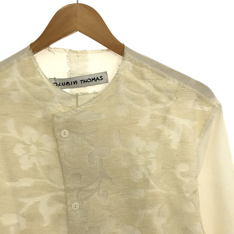 OLUBIYI THOMAS / オルヴィトーマス collarless shirt 異素材切替 カラーレス ロングシャツ