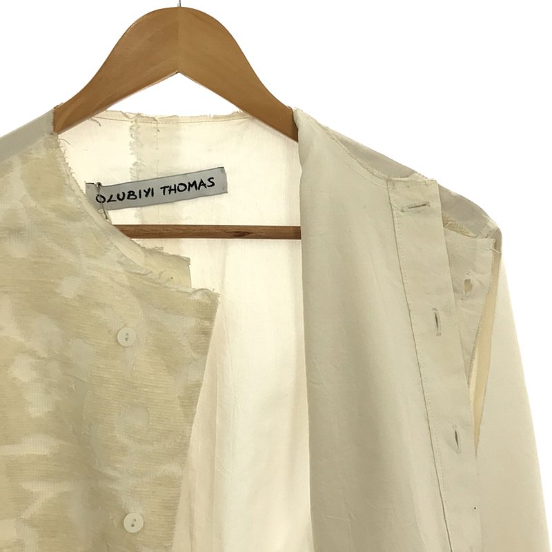 OLUBIYI THOMAS / オルヴィトーマス collarless shirt 異素材切替 カラーレス ロングシャツ