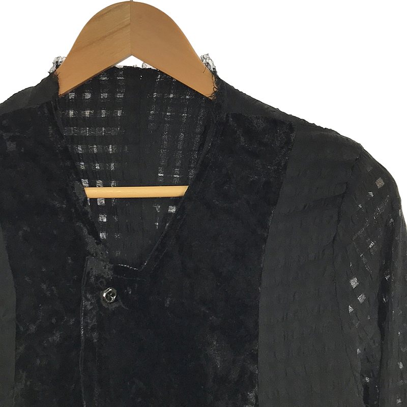 OLUBIYI THOMAS / オルヴィトーマス jacket lining shirt ベルベット切替 ノーカラー シャツジャケット