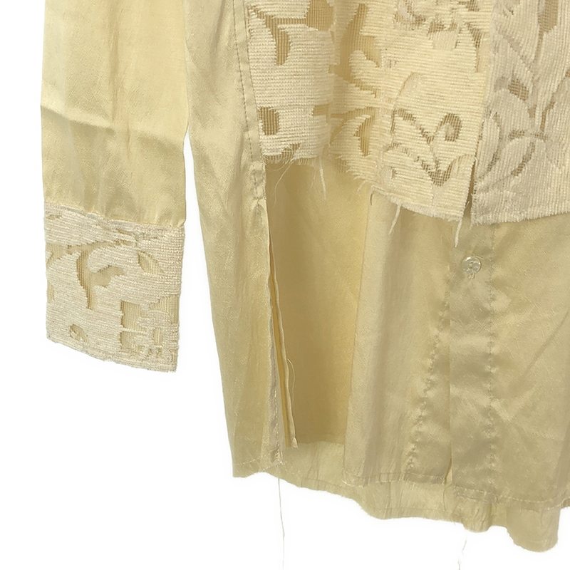 OLUBIYI THOMAS / オルヴィトーマス collarless shirt シルク 異素材ドッキング フロントレイヤード カラーレス ロングシャツ