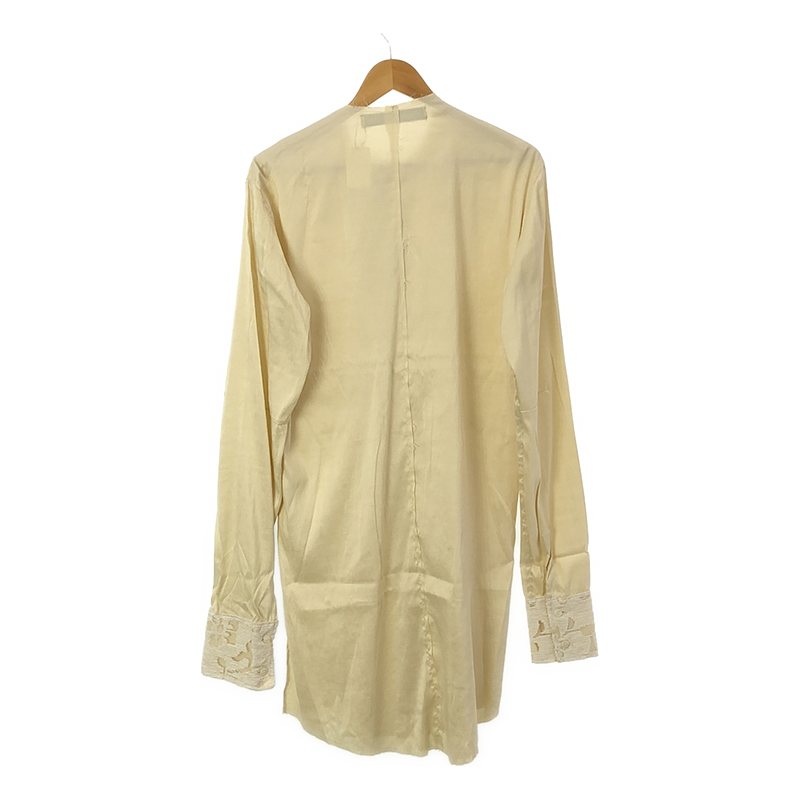 OLUBIYI THOMAS / オルヴィトーマス collarless shirt シルク 異素材ドッキング フロントレイヤード カラーレス ロングシャツ