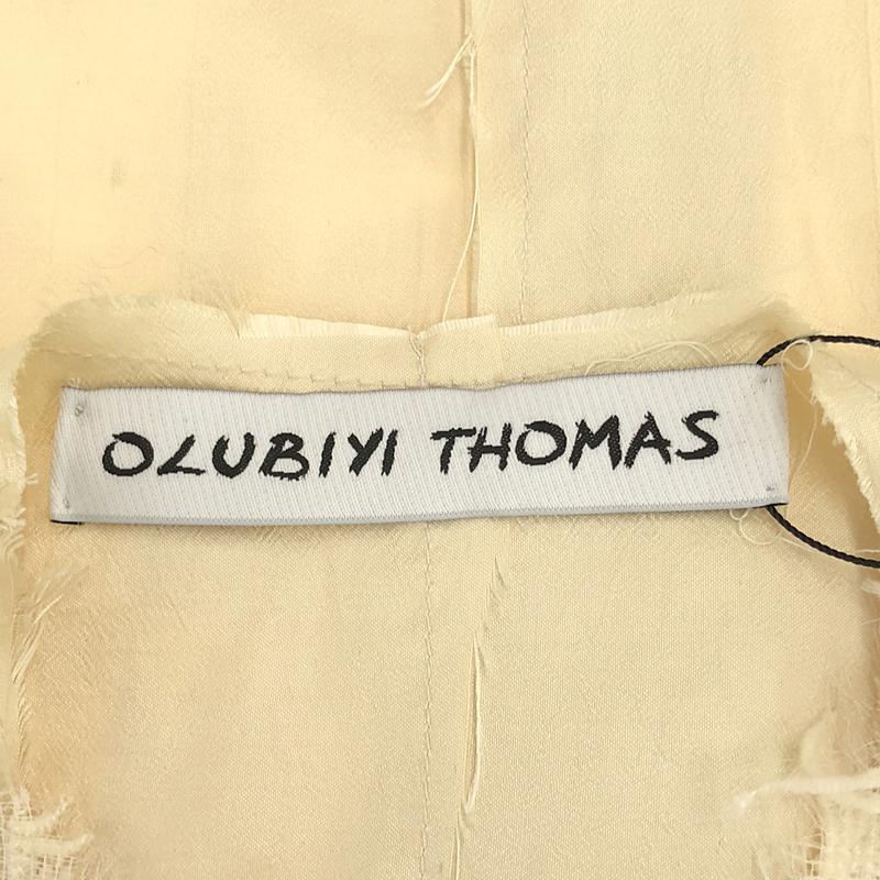OLUBIYI THOMAS / オルヴィトーマス collarless shirt シルク 異素材ドッキング フロントレイヤード カラーレス ロングシャツ