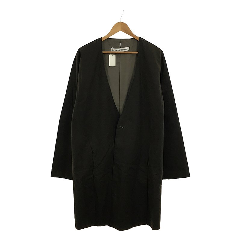 kimono back collarless cardigan coat オイルドコットン カラーレス コート