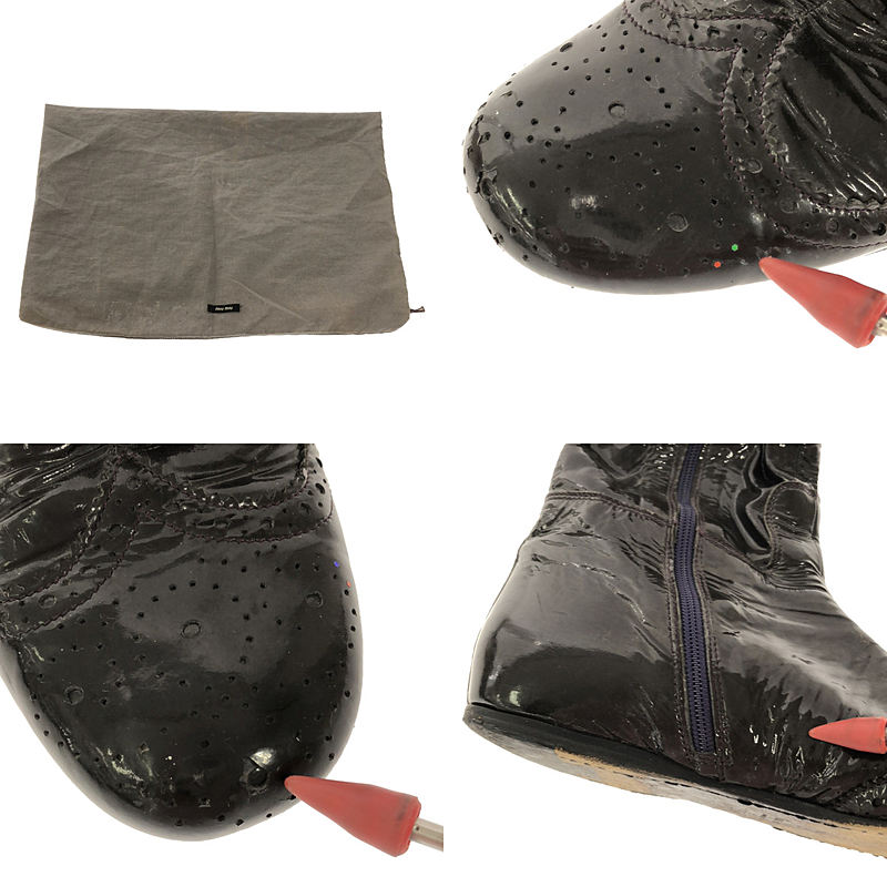 miu miu / ミュウミュウ エナメル ウイングチップ ロングブーツ