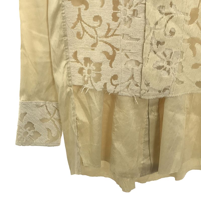 OLUBIYI THOMAS / オルヴィトーマス collarless shirt シルク 異素材ドッキング フロントレイヤード カラーレス ロングシャツ