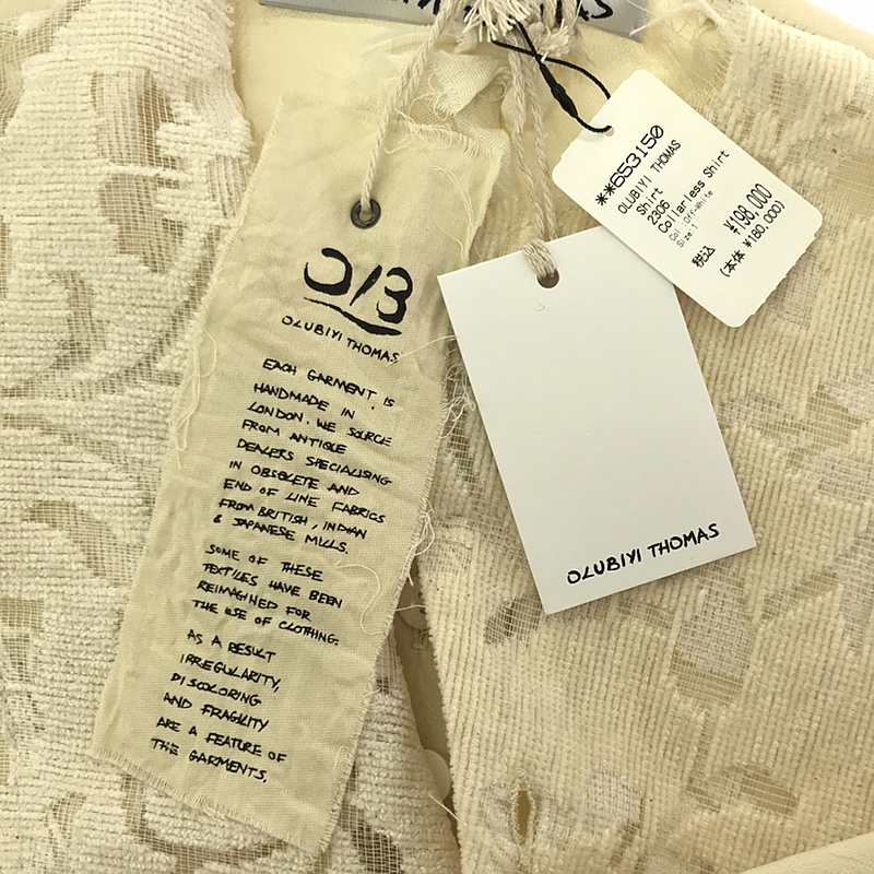 OLUBIYI THOMAS / オルヴィトーマス collarless shirt シルク 異素材ドッキング フロントレイヤード カラーレス ロングシャツ