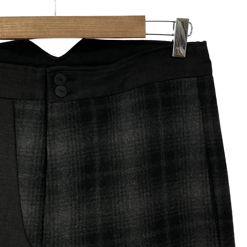 OLUBIYI THOMAS / オルヴィトーマス denim front kick back trousers ウールチェック 異素材切替 ワイドパンツ