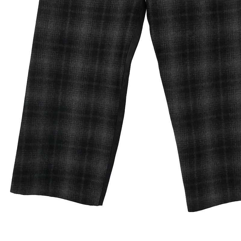 OLUBIYI THOMAS / オルヴィトーマス denim front kick back trousers ウールチェック 異素材切替 ワイドパンツ