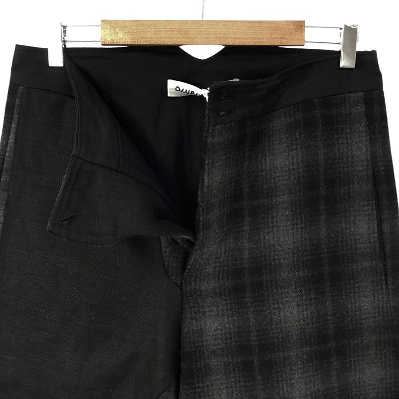 OLUBIYI THOMAS / オルヴィトーマス denim front kick back trousers ウールチェック 異素材切替 ワイドパンツ