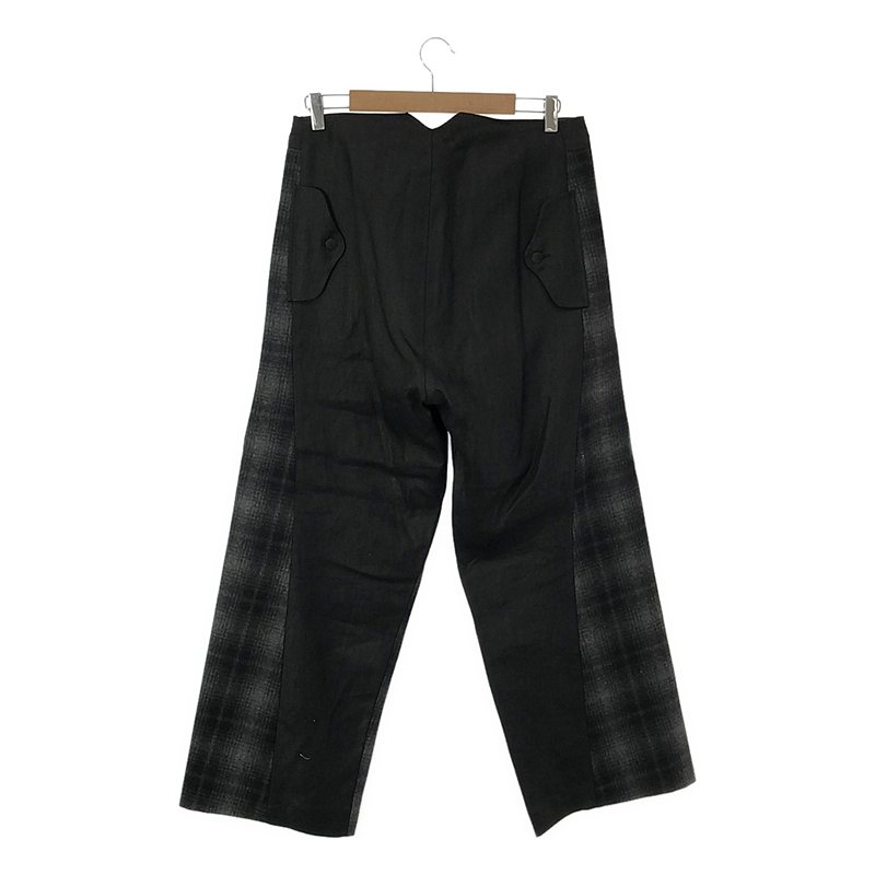 OLUBIYI THOMAS / オルヴィトーマス denim front kick back trousers ウールチェック 異素材切替 ワイドパンツ