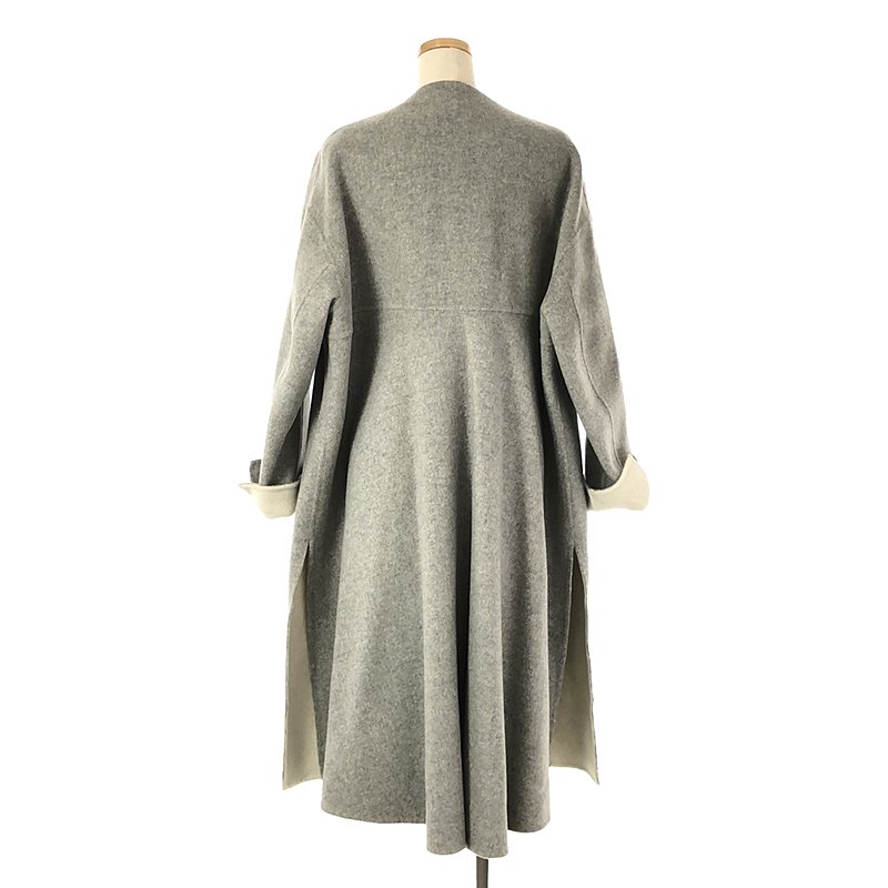 ENFOLD / エンフォルド ウール ソフトリバー スリット ノーカラー オーバー コート