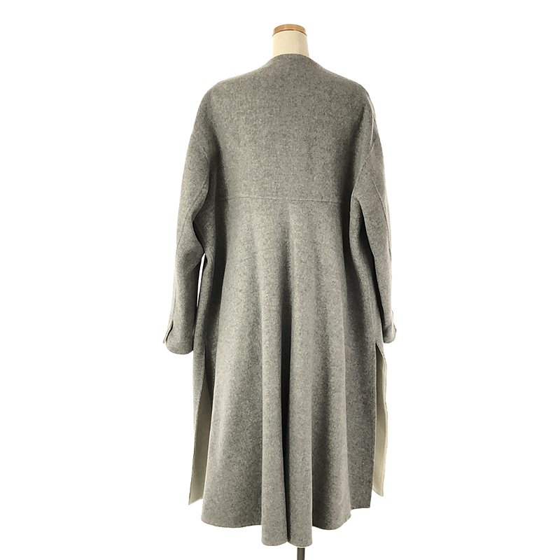 ENFOLD / エンフォルド ウール ソフトリバー スリット ノーカラー オーバー コート