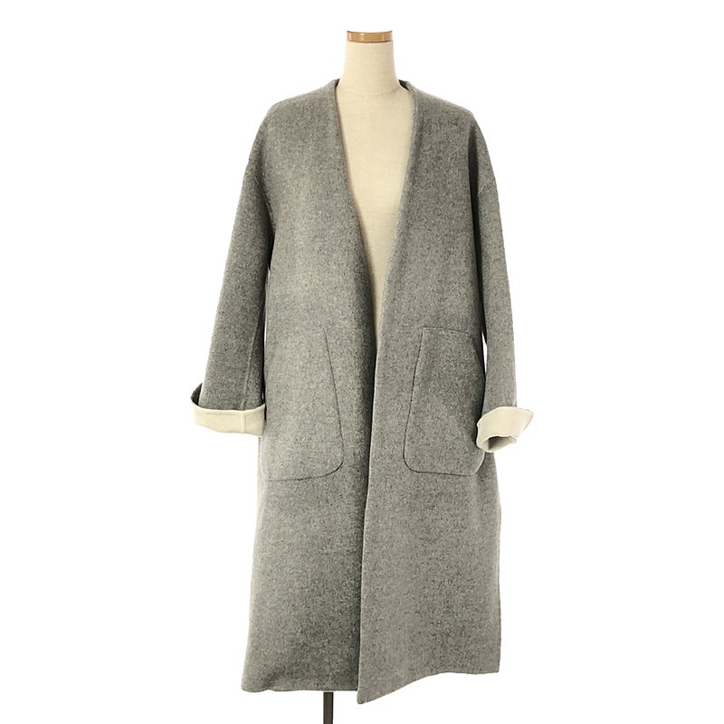 ENFOLD / エンフォルド ウール ソフトリバー スリット ノーカラー オーバー コート