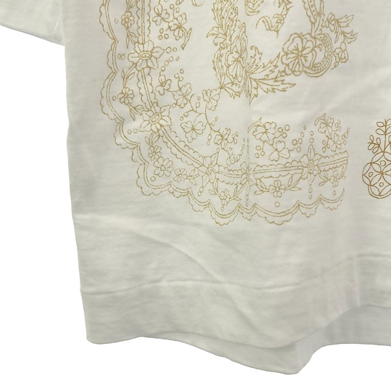 tao COMME des GARCONS / タオコムデギャルソン マイホワイト ボタニカル フラワー 箔プリント 7分袖 Tシャツ
