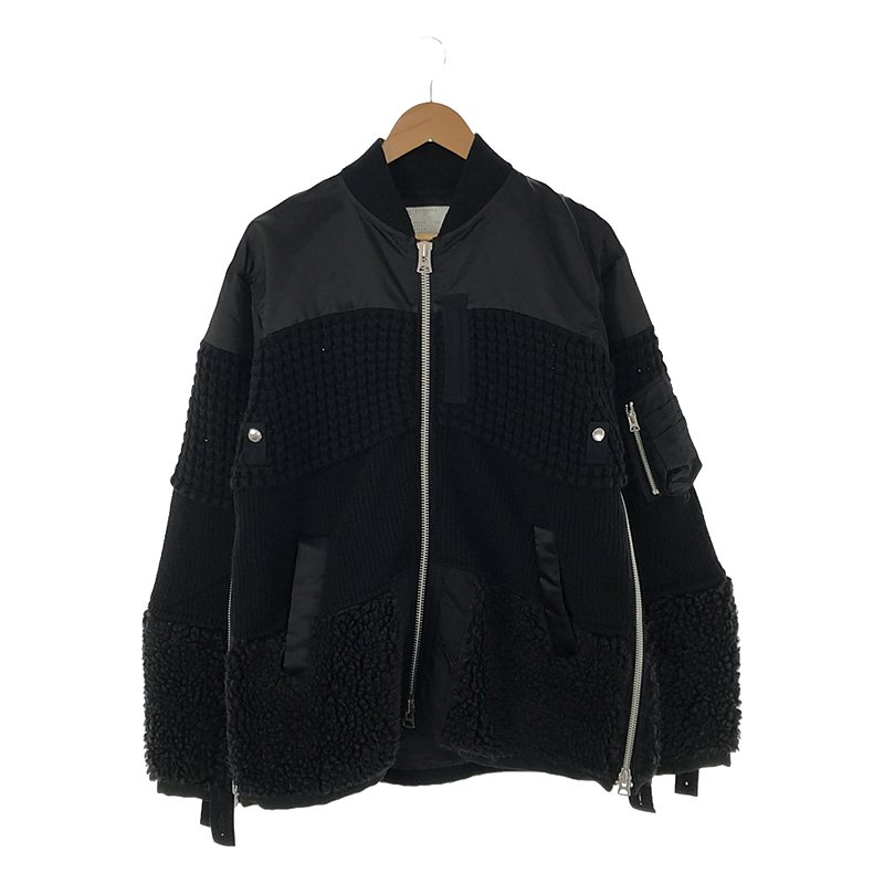 FAUX SHEARLING NYLON TWILL BLOUSON ボア ニット ナイロン 異素材ドッキング ボンバージャケット