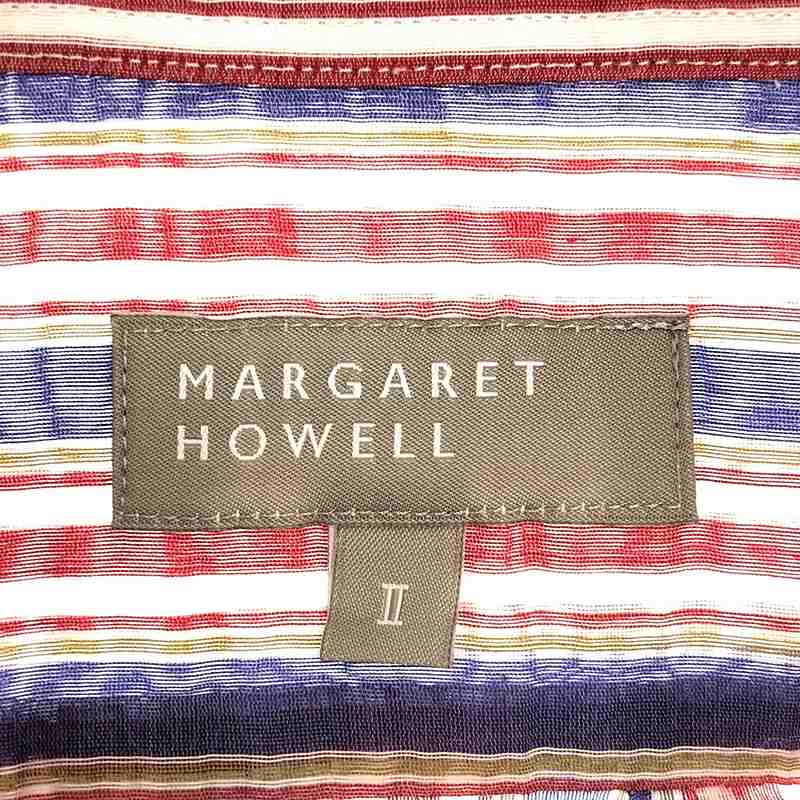 MARGARET HOWELL / マーガレットハウエル コットン シルク ストライプ ボタンダウン プルオーバー 半袖シャツ