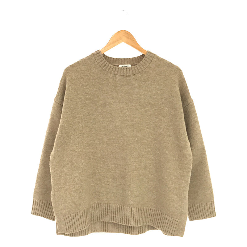 ウール混紡 クルーネック サイドスリット ニット beige