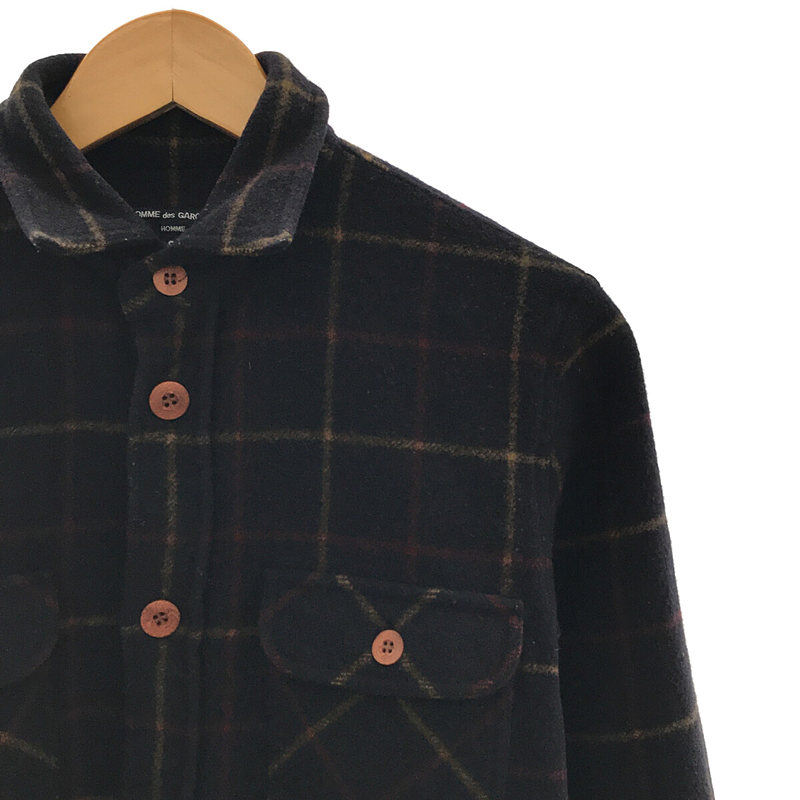 COMME des GARCONS HOMME 2012AW / AD2012 ウール 縮絨 ウッドボタン チェック シャツ