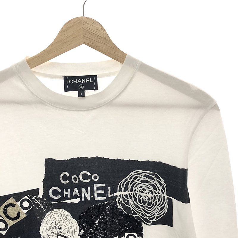 CHANEL / シャネル ココマーク スパンコール装飾 プリント クルーネックカットソー