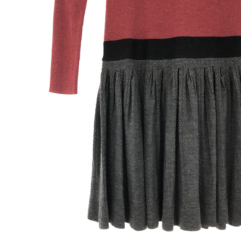 PAULE KA / ポールカ ウール ハイゲージ リブ ケーブル 切替 フレア ニット ワンピース