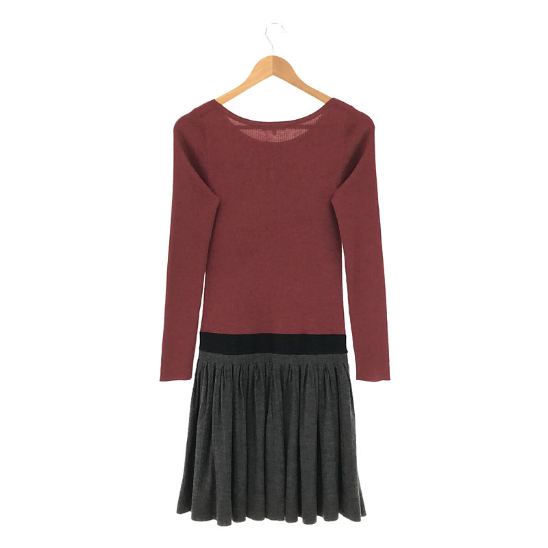 PAULE KA / ポールカ ウール ハイゲージ リブ ケーブル 切替 フレア ニット ワンピース