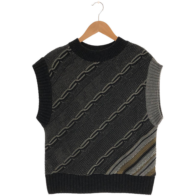 best vest ウール ジャガード ニット ベスト black